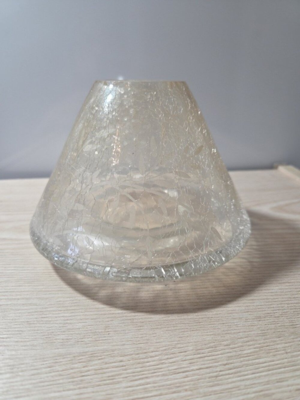 Vintage Yankee Candle Clear Crackle Glass Etched Look Leaf Pattern Candle Shade